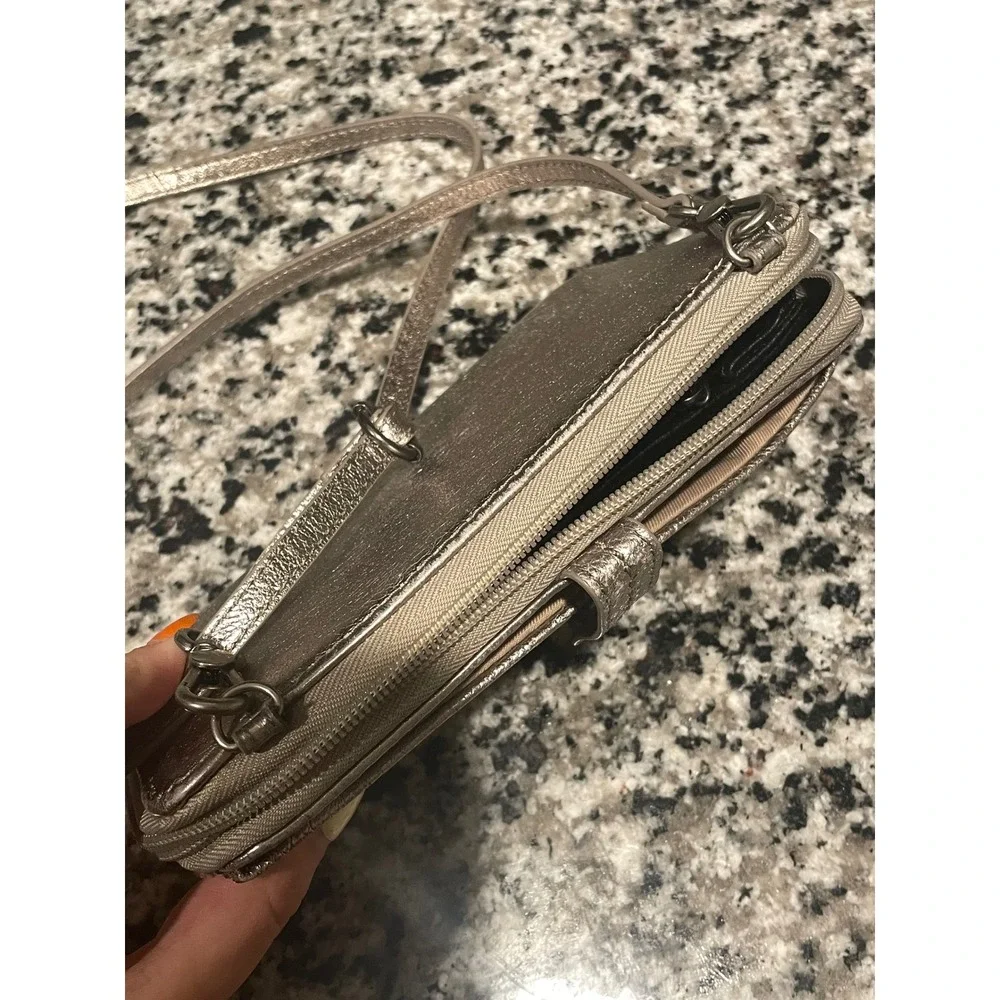 The Sak Metallic Gold Crossbody Wallet‎ Purse Clutch Organizer Small Bag
